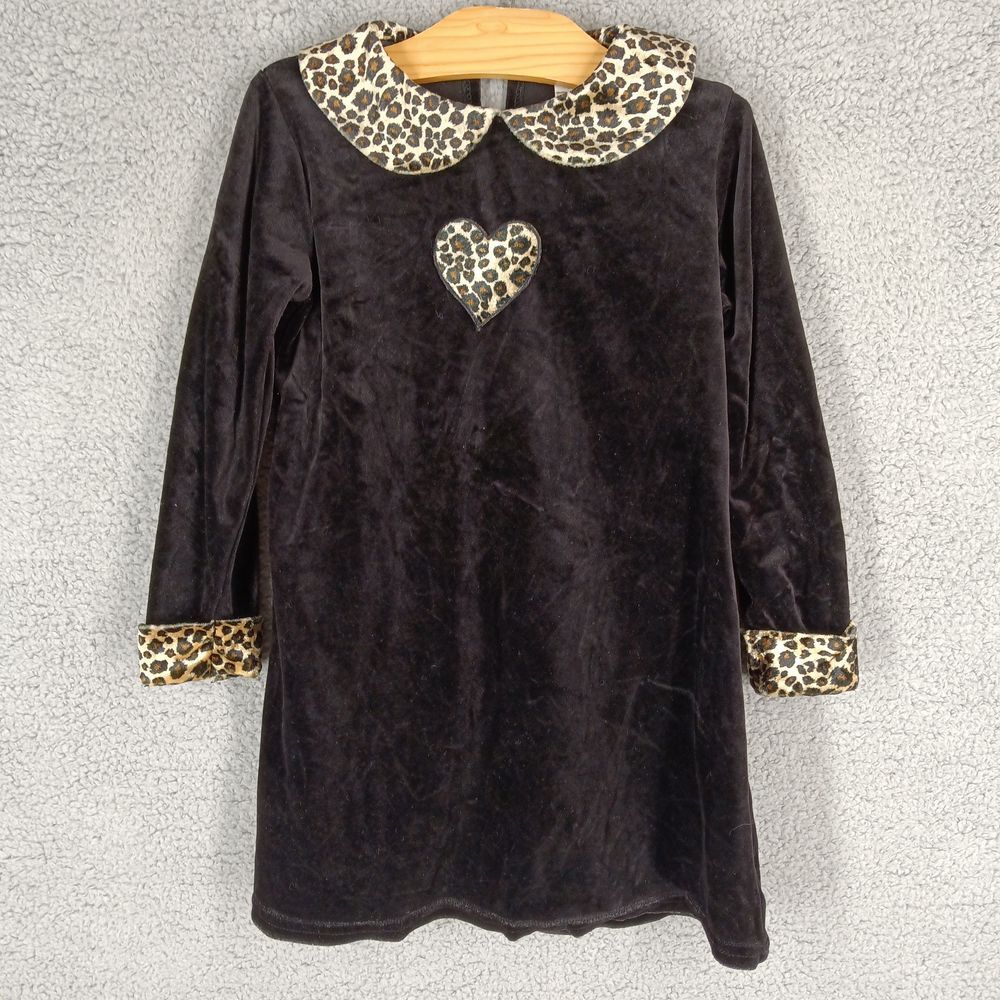 Vintage Rare Editions Girls‎ Size 6 Black & Cheetah Velour Long Sleeve Dress